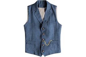 AeoTeokey Men's Western Herringbone Tweed Suit Vest Wool Slim Fit Waistcoat