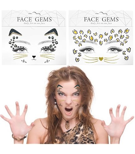 5 adesivi per il viso a forma di cuore, per il viso, tatuaggi temporanei, da donna, con glitter per il viso, per feste di Halloween, carnevale, carnevale, accessori per costume