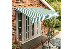 PRIMROSE AWNINGS Primrose 2.5m x 2.0m Manual Awning Standard Cassette DIY Patio Awning Gazebo Canopy (8ft 2") Complete with Fittings and Winder Handle (Green and White Stripe)