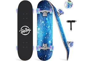 ‎BELEEV BELEEV Skateboard 31x8 Zoll Komplette Cruiser Skateboard für Kinder Jugendliche Erwachsene, 7-Lagiger Kanadischer Ahorn Double Kick Deck Concave mit All-in-one Skate T-Tool für Anfänger