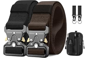 BESTKEE 2 Pièces Ceinture Homme Tactique, Haute Performance de 3.8 cm de Large, Boucle en Métal à Dégagement Rapide en Nylon, Offerte Avec Un Sac Tactique Molle et Un Crochet