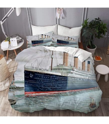 Nichiyo 'Titanic' Bedding Set - Duvet Cover And Pillowcase, Microfibre, 3D Digital Print Three-Piece Bedding (7, Single 135 X 200 Cm