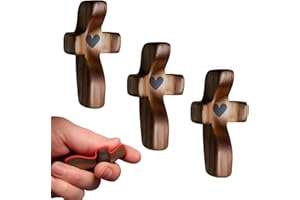 ZKDBXS 3 Pcs Wooden Cross, Cross My Heart Encouragement Gift With Epoxy Heart,Relieve Anxiety Comfort Cross,Portable Wood Pocket For Religious Gift For Men Women,Tt Can Also be Given as A Gift to Someone
