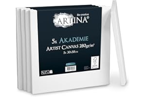 Artina FSC Canvas Set 5pcs Akademie 30x30 cm – 100% Cotton Canvas Stretcher Frame 280 g/m² - Blank Canvases for Art for Acrylic, Watercolour & Oil Painting