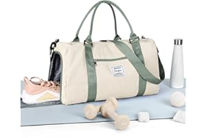 HYC00 Gym Bags Women Men Sports Duffle Bag with Shoes Compartment & Wet Pocket,Travel Duffel Bags for Women Large Weekend Overnight Holdall for Hospital Swimming Carry on Hand Luggage Bags,Beige Green