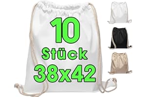 ELES VIDA Lot de 10 Sacs de Gym en Coton Naturel, 38 x 42 cm, Sac de Sport Sac à Dos en Tissu Sac en Toile Sac en Toile de Jute certifié Oeko-Tex
