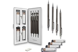‎MOZART SUPPLIES MozArt Druckbleistift-Set mit Etui - 4 Größen: 0.3, 0.5, 0.7 & 0.9mm mit je 30 HB-Minen und 4 Radiergummi-Minen - Skizzieren, Architektur, Zeichnen Druckbleistifte, Metall-Druckbleistift
