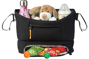 BABA BING BABABING | Cady Pushchair Organiser | Baby Changing Bag Stroller Organiser with Thermal Pockets | Universal Pram Organiser | Black