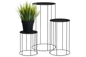 Metal Flower Stools Set of 3 Round Black – 39, 29 and 19 cm – Industrial Design Iron Plant Stand Table Decoration Flower Stand Plant Pedestal Flower Pot Stand Flower Rack Flower Stairs