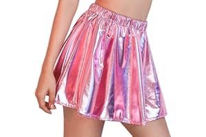 Flovel Falda Plisada Brillante para Mujeres Falda Metálica Líquida Mini Falda Skater Falda Elástica para Fiestas Rave Disfraz de Baile para Mujeres y Niñas