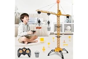 Herenear Grue Telecommandée, Hauteur 140 CM RC Grue à Tour Géante, 360 Degrés De Rotation Gru Crane De Chantier Enfant avec Lumières pour Enfants Garçon 8+