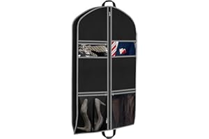 HATTERTOP Suit Bag for Travel, Suit Carrier for Men Breathable Garment Bag with 2 Large Mesh Pockets and 1 PVC Pocket for Travel Closet, 43Inch