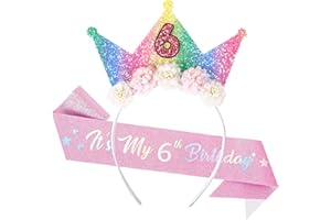 Dmnnlp 3rd Birthday Decorations for Girls, Headband & Glitter Sash, Flower Princess Crown Hairband, Birthday Gift for 3 Year Old Girls