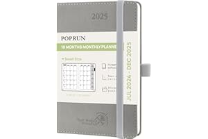 POPRUN Month to View Diary 2024-2025 A6 (16x10.5cm) Pocket (18-Month: Jul'24 - Dec'25) Monthly Planner Softcover Small 24/25 Diary, Sunday Start (Grey)