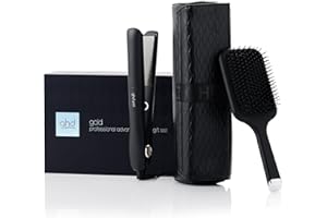 ghd - Coffret Lisseur ghd Gold, Fer à lisser (Noir) - Brosse & Pochette incluses - Des cheveux 65% plus brillants - Lissez, ondulez, bouclez grâce à son design arrondi - Idéal tous types de cheveux