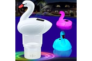 KingSom Distributeur Chlore Flottant,Cygne Solaire Diffuseur Chlore Piscine avec Déclenchement Réglable,Flotteur Chlore Piscine avec Lumière Colorée,Grande Capacité,Ouverture Facile Doseur Flotteur