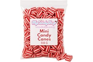 MyCandyShop Strawberry Mini Candy Canes - 500g Christmas Sweets Strawberry Candy Canes - Soft & Chewy Fruit-Flavoured candycanes Similar taste to strawberry laces - Christmas stocking filler sweets
