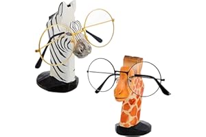 WEEWOODAY 2 Pieces Wooden Animals Eyeglass Holder Hand Carved Wood Eyeglasses Sunglasses Holder Stand for Home Office Desk Decor (Giraffe, Zebra)