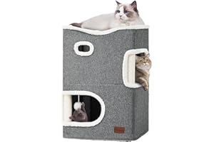 YITAHOME Maison pour Chat, Niche Chat Interieur, Lit Chat, Cabane Chat, Panier pour Chat Interieur, Arbre à Chat, Tour de Jeux, Hamac Supérieur, Griffoir, Petites Balles, 45 * 35 * 63cm (Gris)