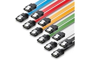 deleyCON 6x 50cm Zestaw Kabli SATA 3 Kabel Danych SATA III - HDD SSD Kabel Przyłączeniowy Kabel Lączący Metalowy Klips 6 GBit/s - 2 Proste Złącza Typu L - Kolorowe