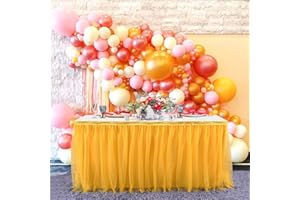 Htper Orange Tulle Table Skirts for Baby Shower, Table Decoration Tutu Table Skirt for Cakes, Birthday, Christening, Wedding Tables, L 275 x H 76 cm