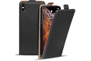 Verco Flip Cover für iPhone X Case, iPhone XS Flipstyle Schutzhülle für Apple iPhone X/XS Hülle Kunstleder Tasche vertikal klappbare Handyhülle, Schwarz