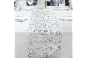 Fowecelt Table Runner Silver Glitter - Table Cloth Table Cover Party Table Cloth Shiny Netting Decoration Foil for Wedding Christmas Birthday Party Decor (Silver, 14 × 72 INCH)