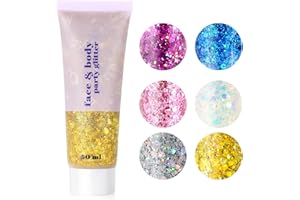 URAQT Paillettes Visage, Glitter Body Gel, Paillette Maquillage, Paillettes Corps, Paillette Gel Liquide, Mermaid Sequins Body Glitter,pour Festival Fête Noël Pâques Maquillage Décoration (Or)