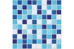 6 Piezas Ecoart Decorativos Adhesivos Para Azulejos Pegatina de pared, Azulejos de gel, diseño de mosaico, efecto 3d, Cenefa autoadhesivo, Para cuarto de baño y cocina(Azul y Blanco)