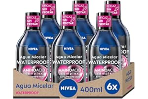 NIVEA Agua micelar Bifásica Waterproof Professional Piel Sensible en pack de 6 (6 x 400 ml), desmaquillante para limpieza facial con extracto de té negro, desmaquillador de ojos y rostro