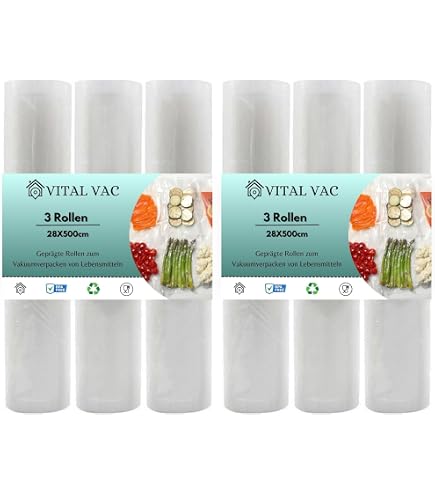 3 Rouleaux Sous Vide Alimentaire VITAL VAC 28 X 500 Cm - Gaufrés Universels