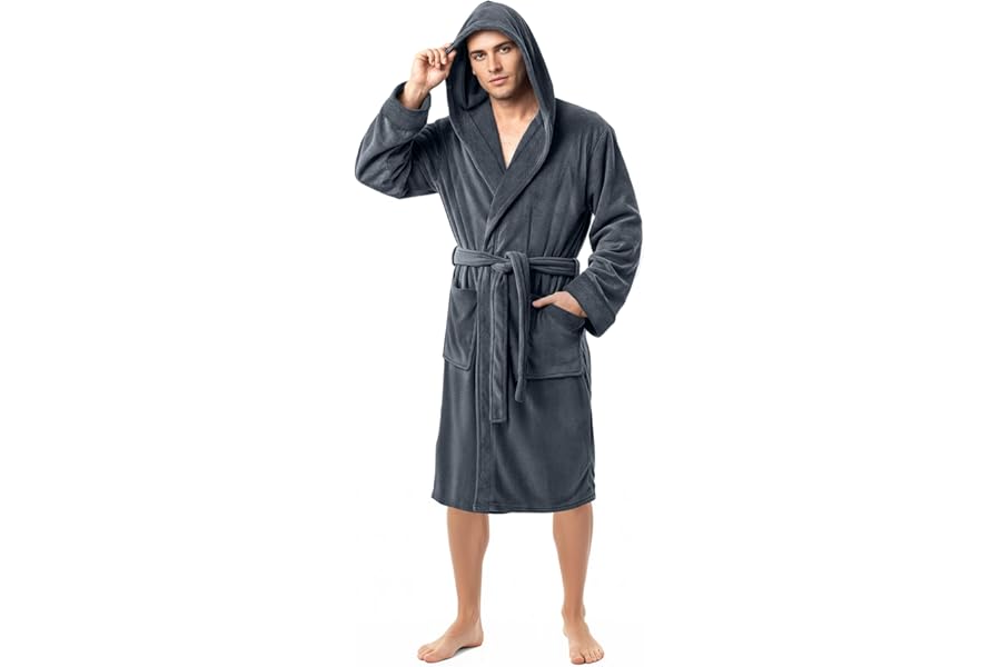 NY Threads Mens Dressing Gowns Fleece Fluffy Hooded Bathrobe Men Warm Luxury Housecoat and Nightgown