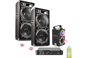 Générique Pack Sono Enceintes 2 x 1000W Ibiza Sound - Ampli 2x800W - Machine Fumée LED Foggy-Astro - Liquide 1L - Cadeau DJ Salle des fêtes