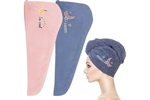 QINCLING 2 Stück Haarturban, Microfiber Towel Hair Haar Tuch Schnell Trocknend Haartrockentuch Damen Haarhandtuch Turban Handtuch Rosa Mit Knopf Turban Handtuch Trockene Haarkappe Für Lange Haare Kinder