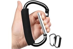 FFDASHUN Buggy Clips, 2 Pack Heavy Duty Pram Hooks for Bags, Large Aluminum Pram Clips for Buggy, Stroller Hooks with Carabiner for Diaper Bags & Shopping, Pushchair Accessories (Black)