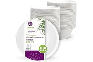 GoBeTree 100 Ciotole Usa e Getta in Polpa di Canna da Zucchero da 200 ml, Biodegradabili e Ultra Resistenti, Colore Bianco, Ideali per Feste, Colazioni e Ogni Evento Speciale, Perfette per la Casa.