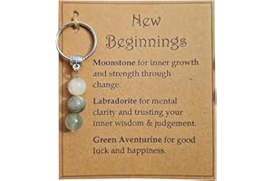 VILITI Keyrings for Women,Crystal Keychain Gift Good Luck Moonstone with Card Healing Charms Keyring New Beginnings Job Gifts,for Women Inspirational Encouragement Family Friends Colleagues Teacher