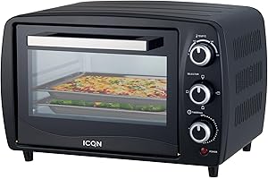 ICQN Mini forno compatto da 15 litri, 1200 W, timer da 60 minuti, 3 funzioni di cottura, 90°-230°C, piccolo forno da campeggio, antracite, 2 anni di garanzia