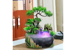 SHIOUCY Fontana da interni, a cascata, da tavolo, con decorazione mini, stile Zen, simulazione di un paesaggio, dona tranquillità