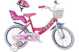 A.T.L.A.S. Bicicletta da Bambino 16" Disney + Casco Minnie Incluso, Rosa e Bianco Come da Foto, 16'' (41 cm)