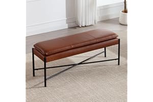 Ya-Home Dining Bench Modern PU Bed End Stool with Metal Legs, Stylish Window Seat for Entryway, Brown