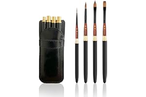 ARTNOVA Kit di pennelli da viaggio Premium: set di 4 pennelli per capelli pony in elegante custodia in pelle sintetica nera - ideale per acquerello e acrilico - versatile - regalo per artisti