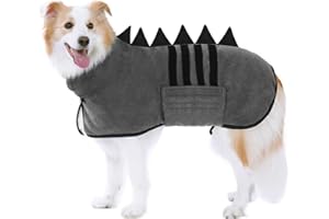 HezzLuv HundeBademantel Mikrofaser Schnell Trocknend, Einstellbar Hundehandtuch Extra Saugfähig für Mittel & Große Hunde, Einfach Anzuziehen Bademantel für Hunde (Grau-Schwarz,XXL)