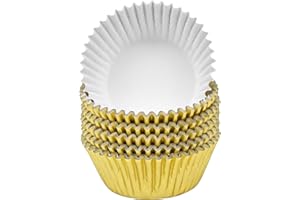 Jinlaili 100PCS Caissettes à Cupcakes en Papier Métallisé, Caissettes à Muffin Tasses, Cupcake Wrappers, Emballage de Cupcakes Décoration pour Anniversaire Party Fête de Mariage Dessert (Or)