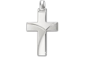 Clever Schmuck Pendentif Croix grande et large 32 mm Argent 925 Application supérieure en finition diamant Mat et Brillant Combiné pour homme dans un étui