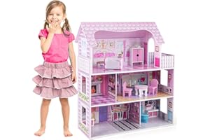 RELAX4LIFE Casa delle Bambole in Legno, 3 Piani, 5 Stanze, Mobili Rimovibili, Design Multicolore, Giocattolo Educativo per Bambini, 61 x 26,5 x 71 cm