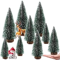 Mini Alberi Di Natale Innevati Set Da 9 - Altezze 22, 27, 32 Cm, Base In Legno, Perfetti Per Decorare Tavoli, Camini E Creare Scene Invernali