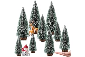 BUKEZUDANG Mini Künstlich Miniatur Tannenbaum, Künstlicher Christbaum Tisch, Weihnachtsbaum Schnee Klein mit Holzsockel, Mini Christbaum Tree, Für Tischdeko,Weihnachten, 10/15/20CM – 9 Stück