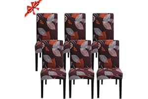 Jaotto Coprisedia con Schienale Elasticizzato 6 Pezzi,Fodere per Sedie da Pranzo Lavabile Universale Estraibile,Moderno Vestisedia per Cucina, Casa Ristorante(Foglie Marrone)