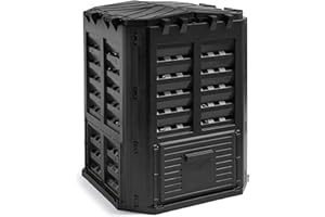 VonHaus Compost Bin for Garden 360L – Composter with Slatted Design for Aeration, Rainwater Collection, Side Flap & Lid – Outdoor Compost Converter – Frost & UV Resistant - Black